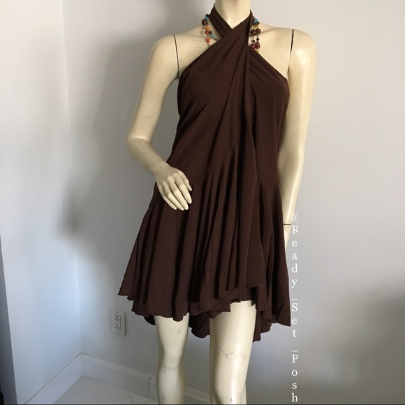 Brown Brioni stretch convertible wrap skirt coverup - Picture 1 of 8